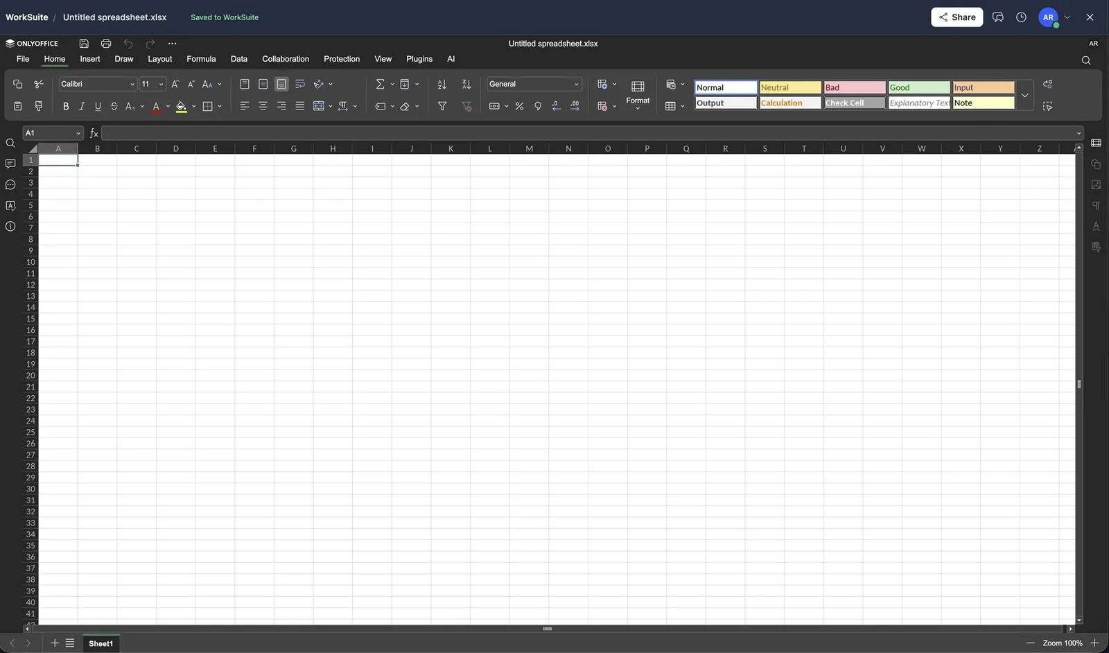 A spreadsheet open for editing inside WorkSuite